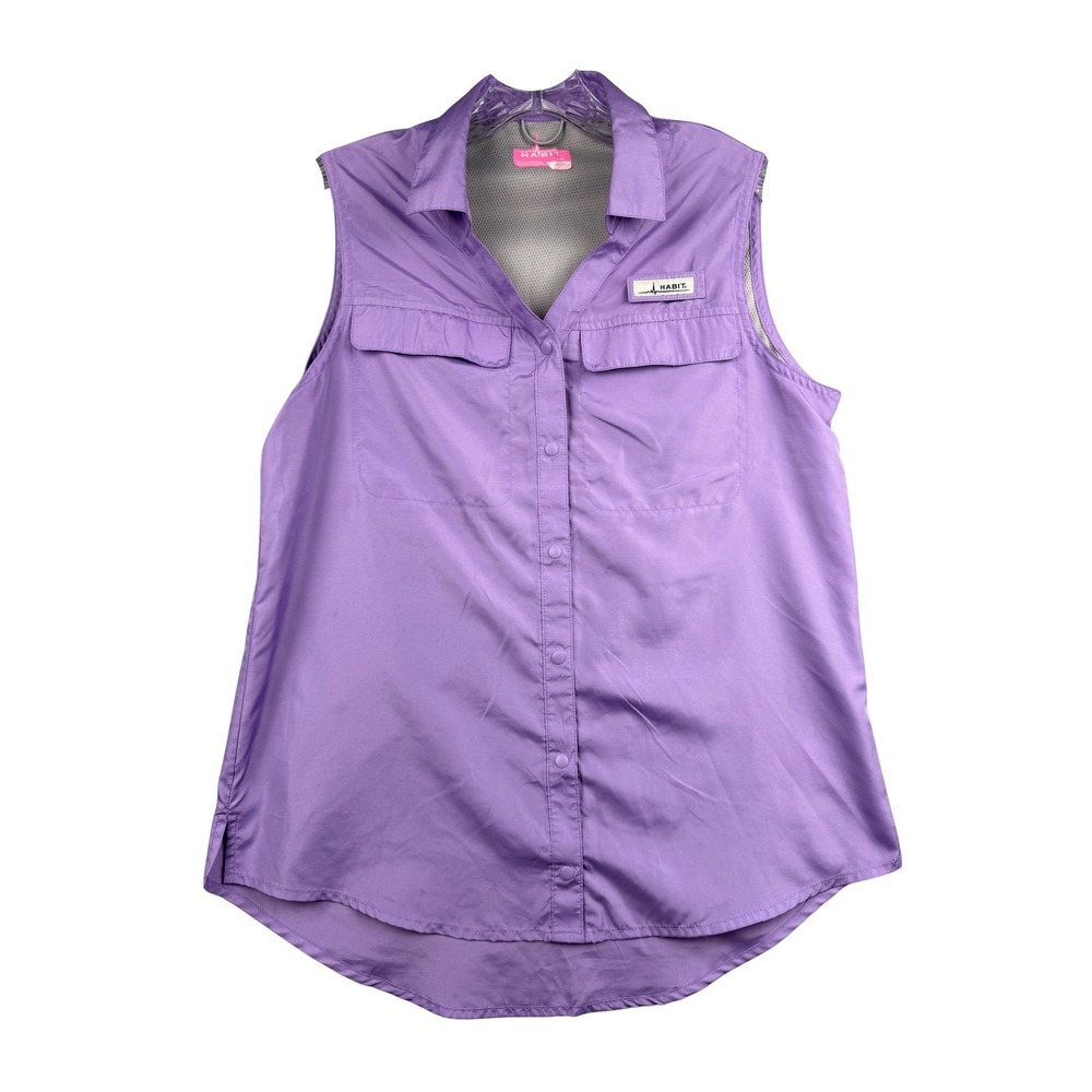 Women's Purple Sleeveless Button Down Shirt Solar Factor Small Petite